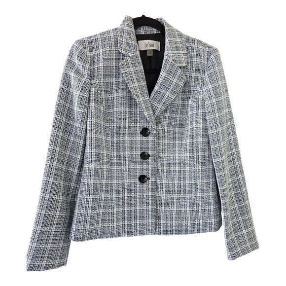 Le Suit Blazer Womens Sz 4 Plaid  3Buttons Tweed Padded Career New - Picture 1 of 14